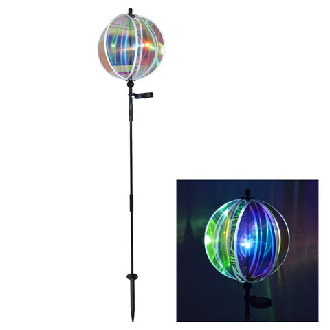 11" Iridescent Gazing Ball Spinner w/ Solar Light