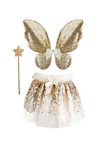 Great Pretenders Gracious Gold Sequins Skirt, Wings & Wand Set 4-6