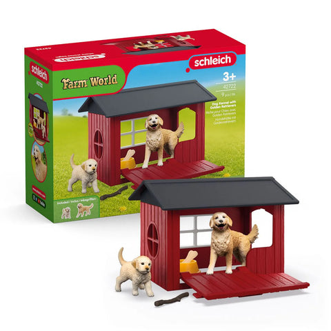 Schleich Farm World Dog Kennel w/ Golden Retrievers