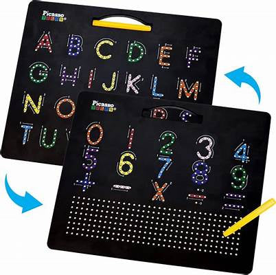 Picasso - Double Sided 2 In 1 Alphabet & Number Magnetic Drawing Board 10"x12" Black