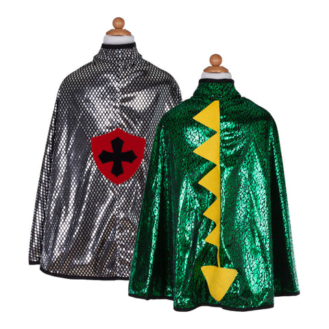 Great Pretenders Dragon/Knight Reversible Cape Green/Silver 5-6