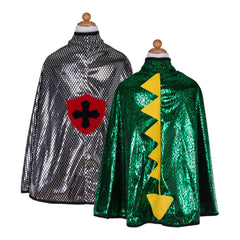 Great Pretenders Dragon/Knight Reversible Cape Green/Silver 5-6