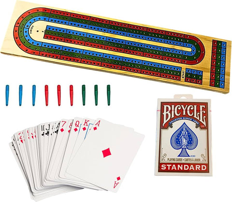 Cribbage Color 3 Track Board w/ Cards