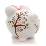 Large Pink Dotted Owl Pig Bank