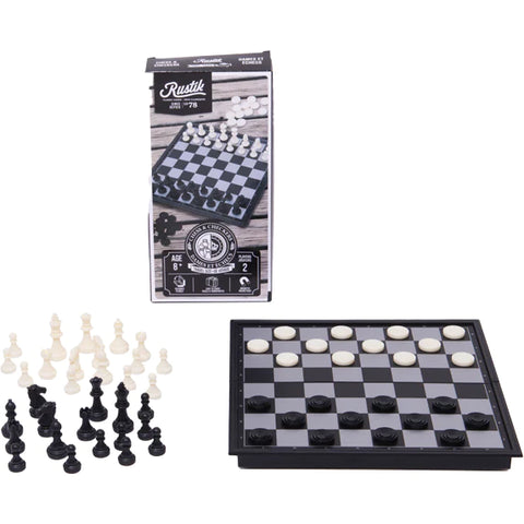 Rustik Foldable Magnetic Chess & Checkers Travel Set