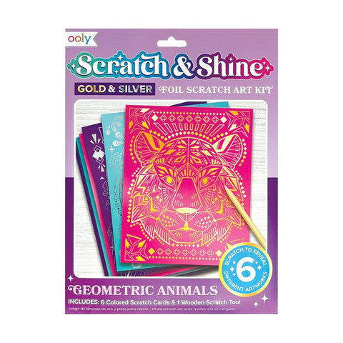 Ooly Scratch & Shine Foil Scratch Art Kit Geometric Animals