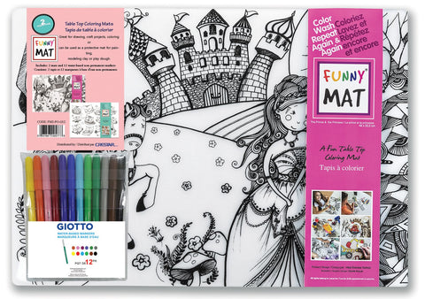 Funny Mat Prince - Princess & Owls White 2 Pk. w/ 12 Markers